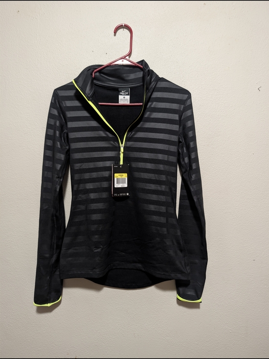 Nike Tops - Nike Black Striped Half-Zip Sweatshirt with Neon Yellow Trim